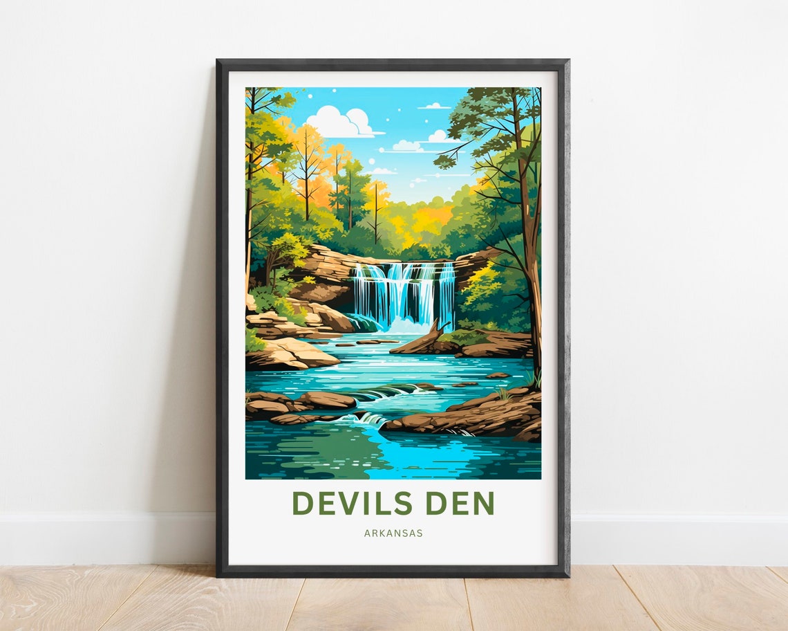 Devils Den Arkansas Forest Waterfall Vintage Travel Gift Poster
