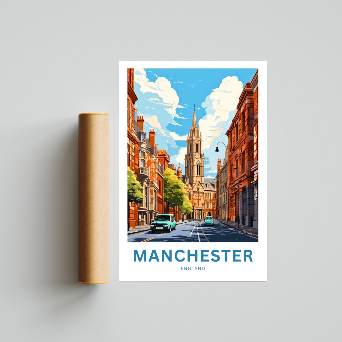 Personalized Manchester England Brick Street Spire Gift Poster - Image 4