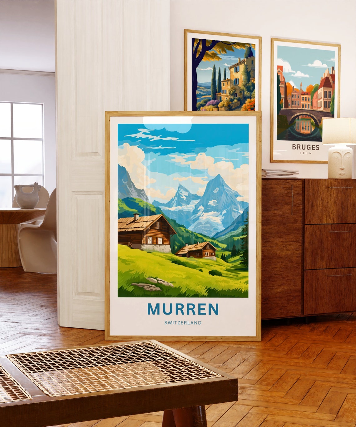 Murren Switzerland Snowcapped Peak Mountain Village View Poster - Image 5