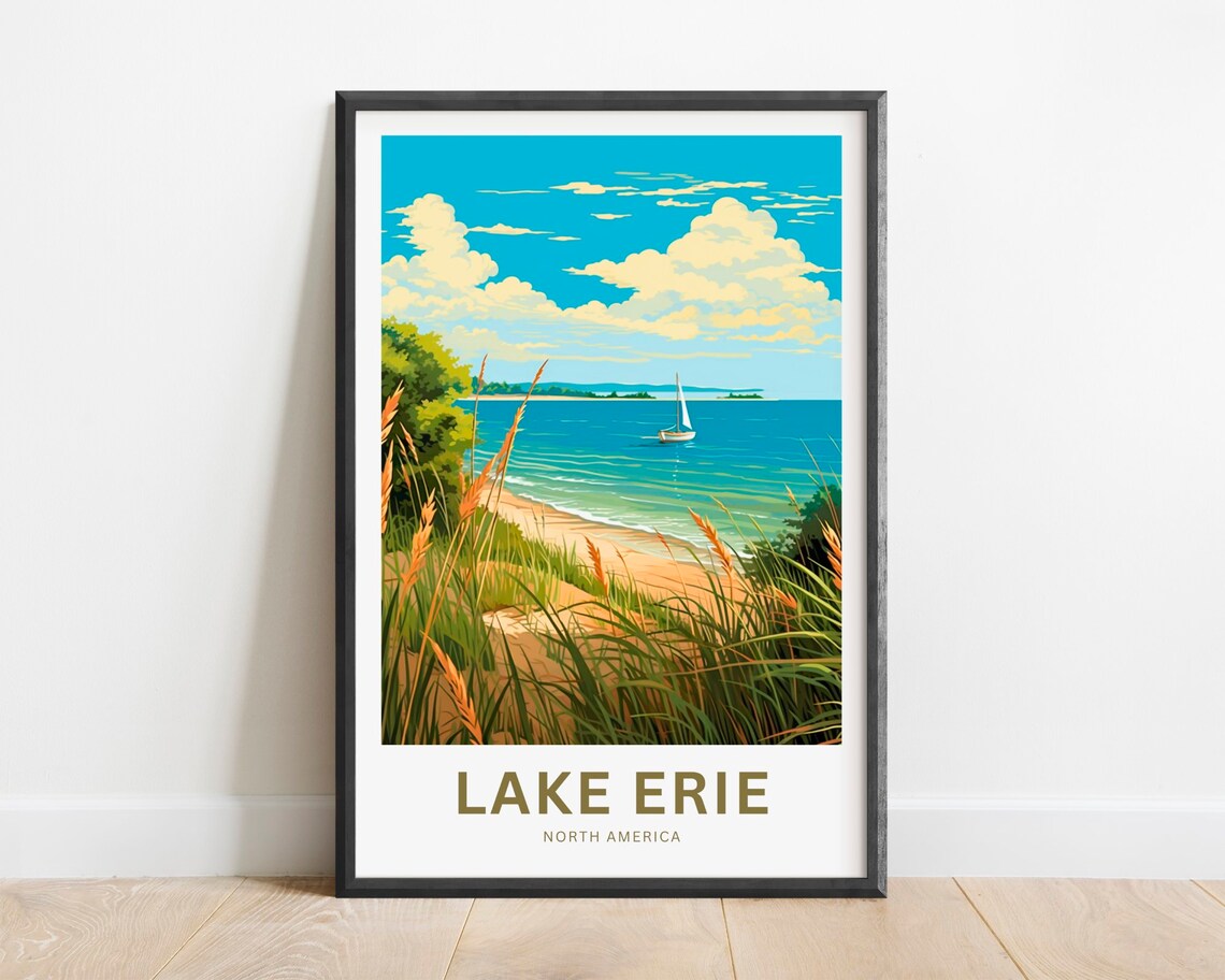 Lake Erie Great Lakes Sailboat Beach Summer Vintage Travel Poster