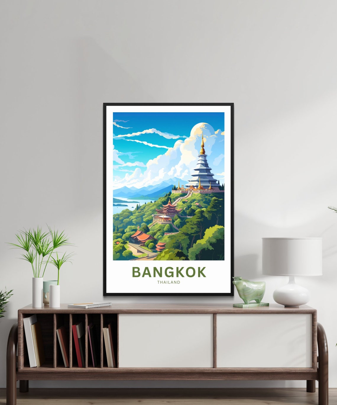 Bangkok Thailand Sophisticated White Chedi Temple View Poster - Image 2