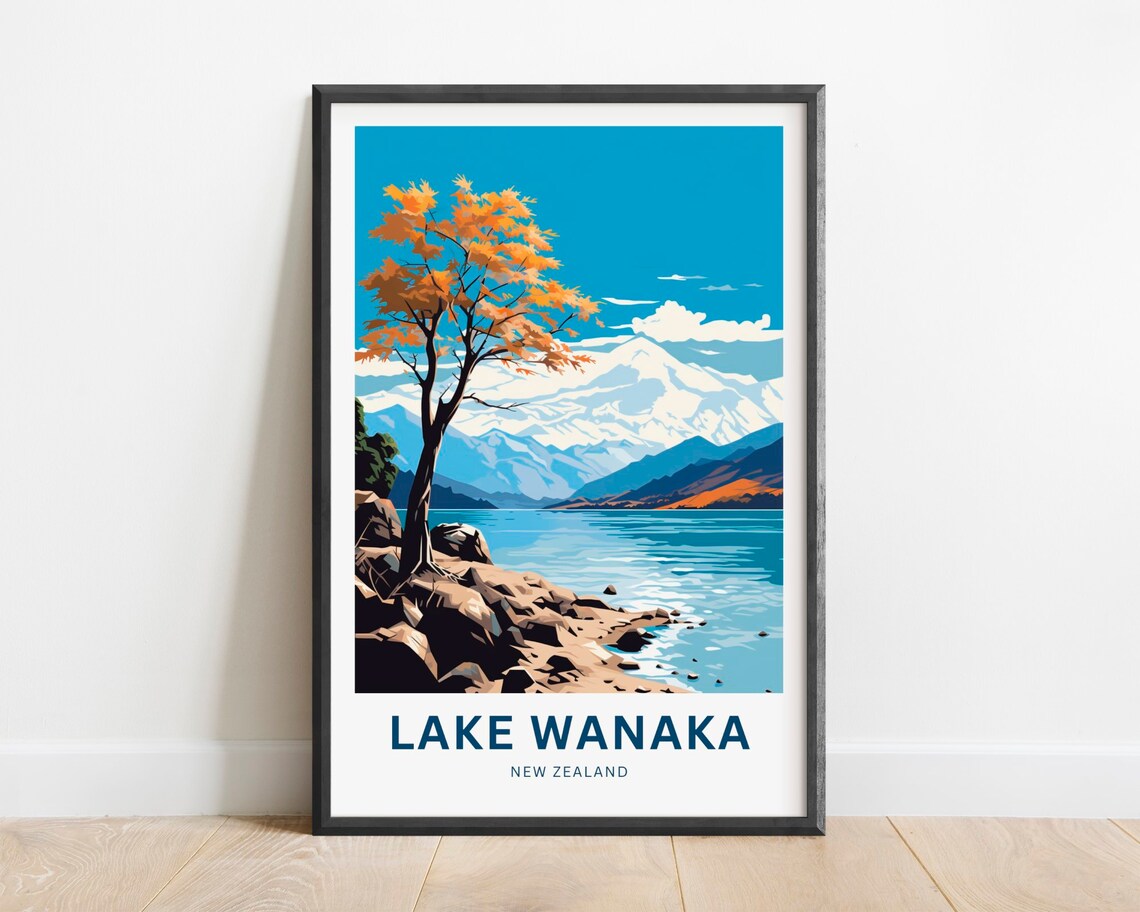 Wanaka Travel Poster, New Zealand Wall Art Print