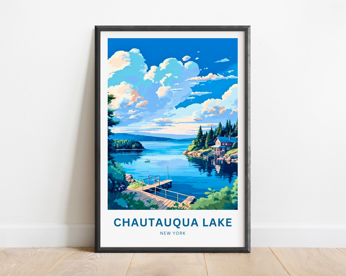 Chautauqua Lake New York Cloudy Morning Shores Dock Travel Poster