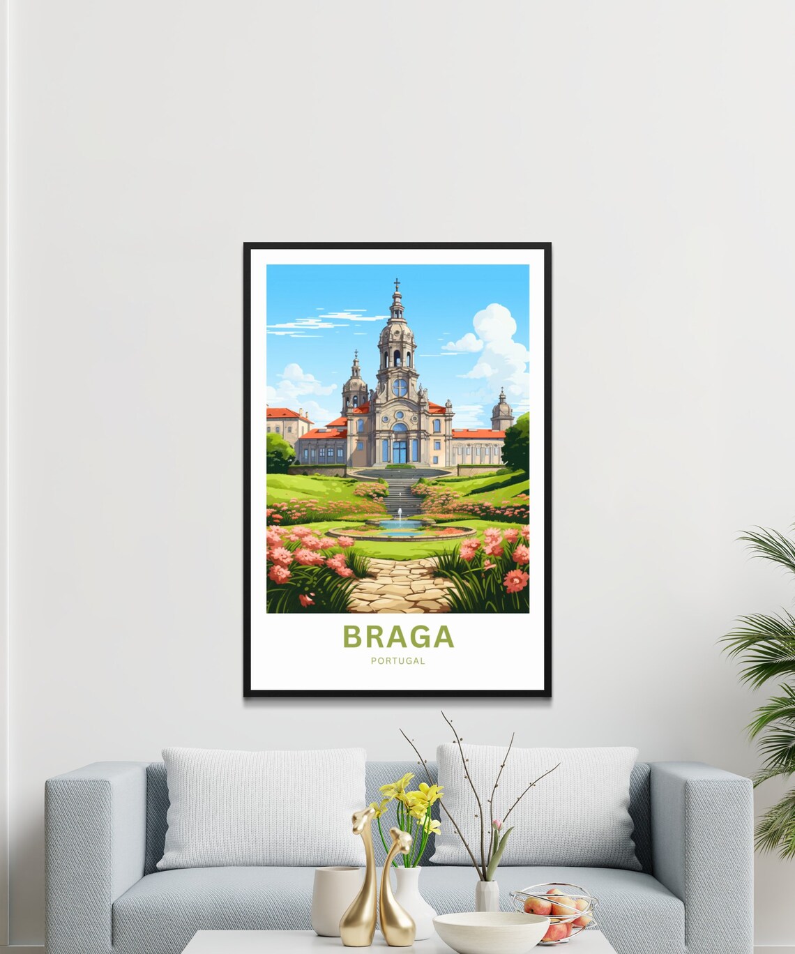 Braga Portugal Grand Sanctuary Garden Pink Flowers Travel Poster - Image 3
