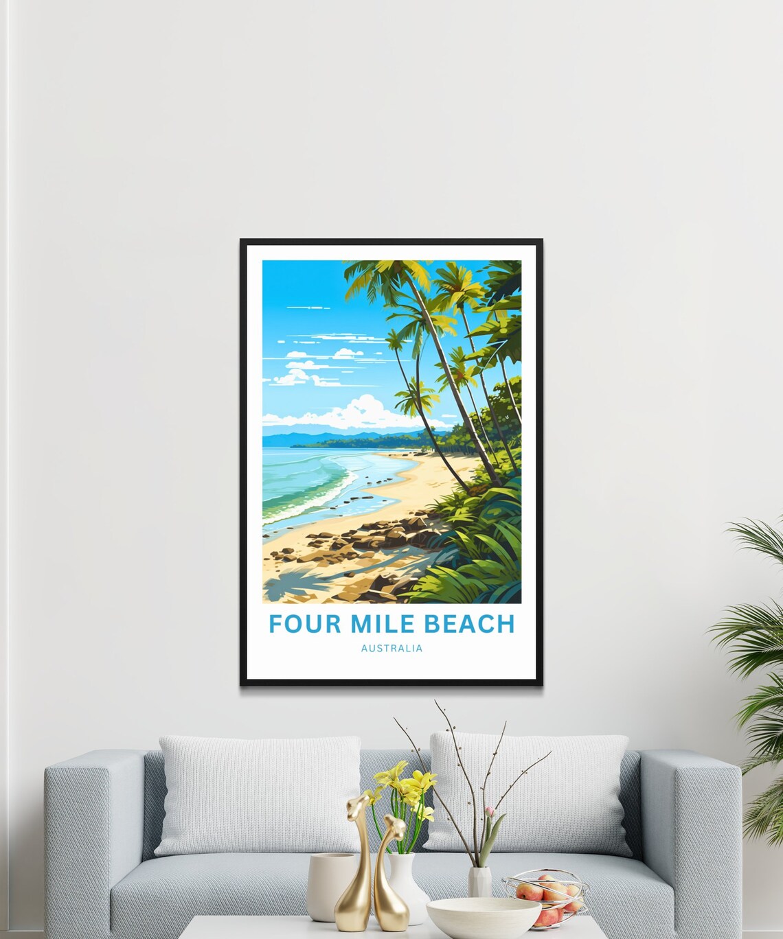 Four Mile Beach Australia Rocky Shoreline Palms Vintage Travel Poster - Image 2