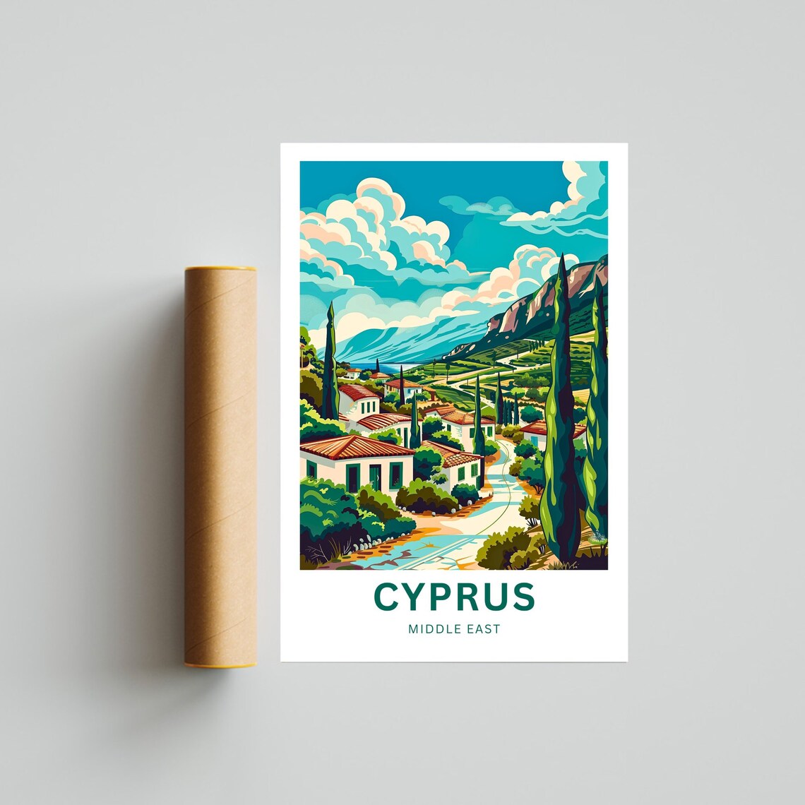 Cyprus Personalized Cypress Village Red Roofs Travel Art Poster - Image 4