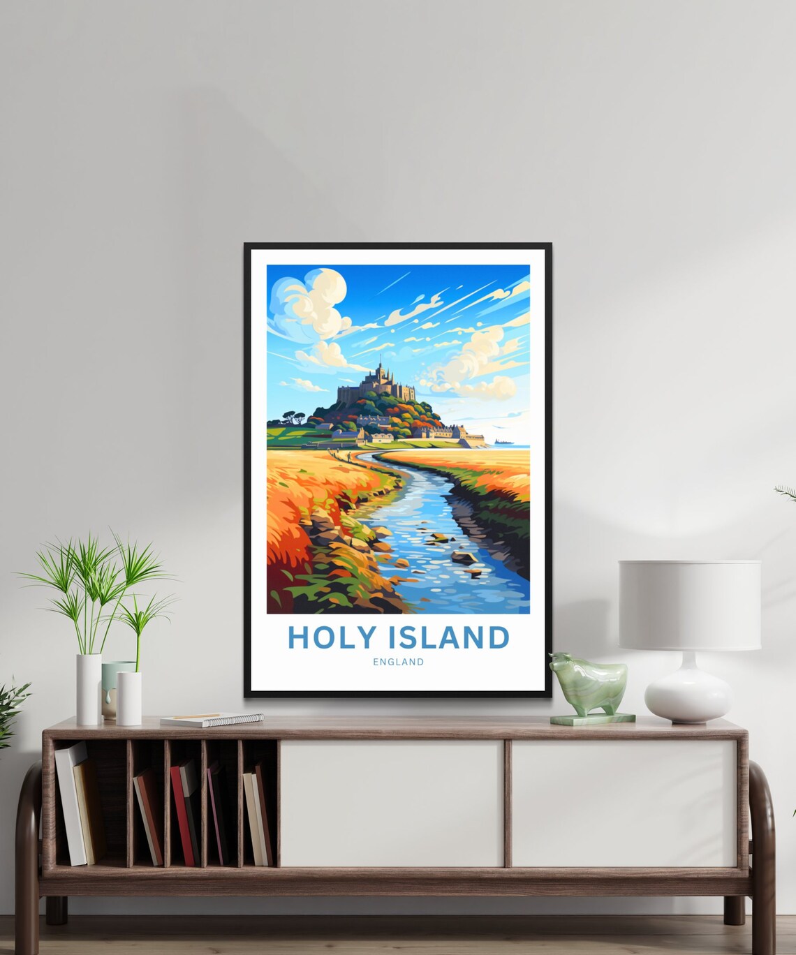 Holy Island England Personalized Castle River Marsh Travel Poster - Image 2