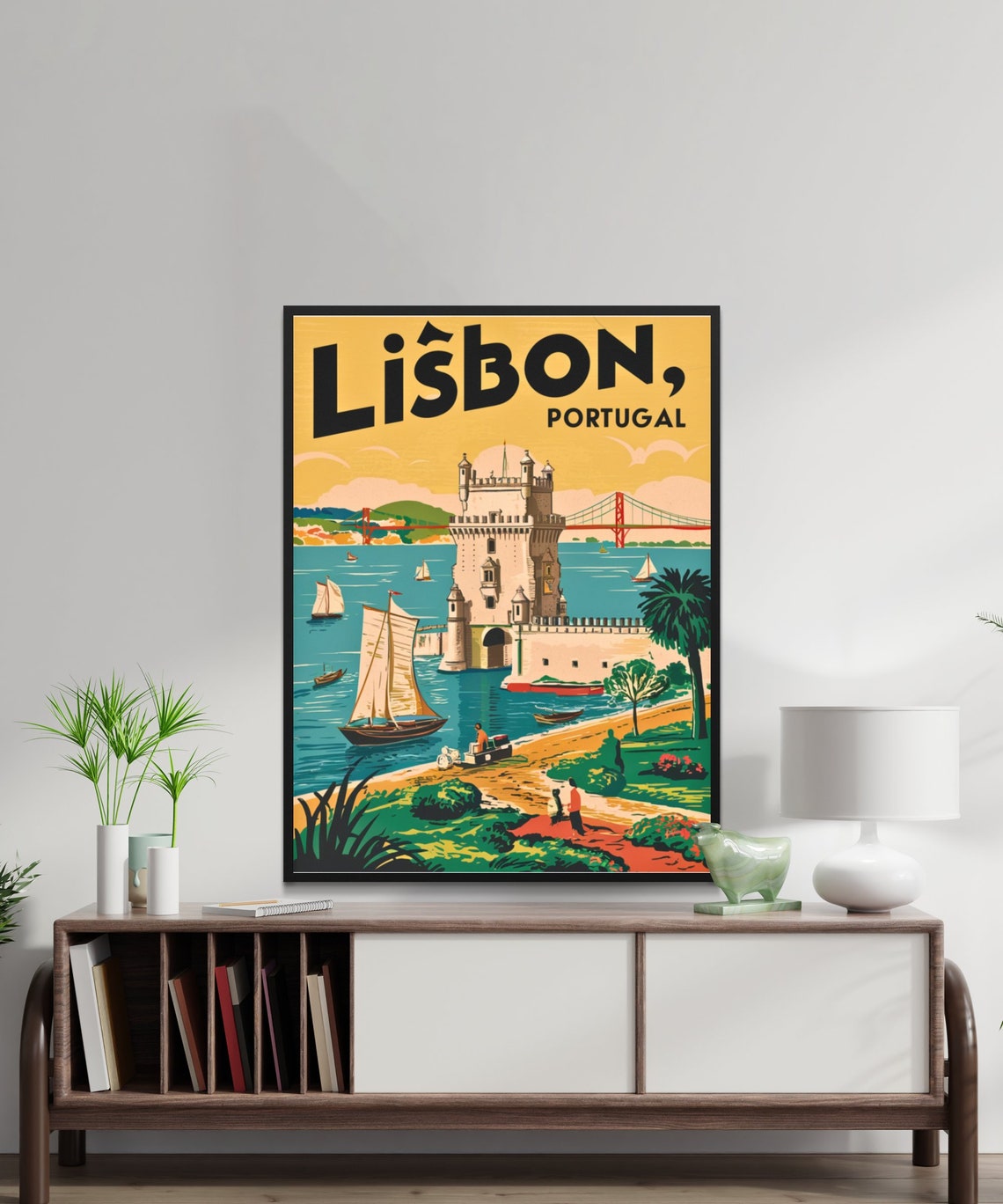 Lisbon Portugal Vintage Belem Tower Sailing Retro Travel Poster - Image 2