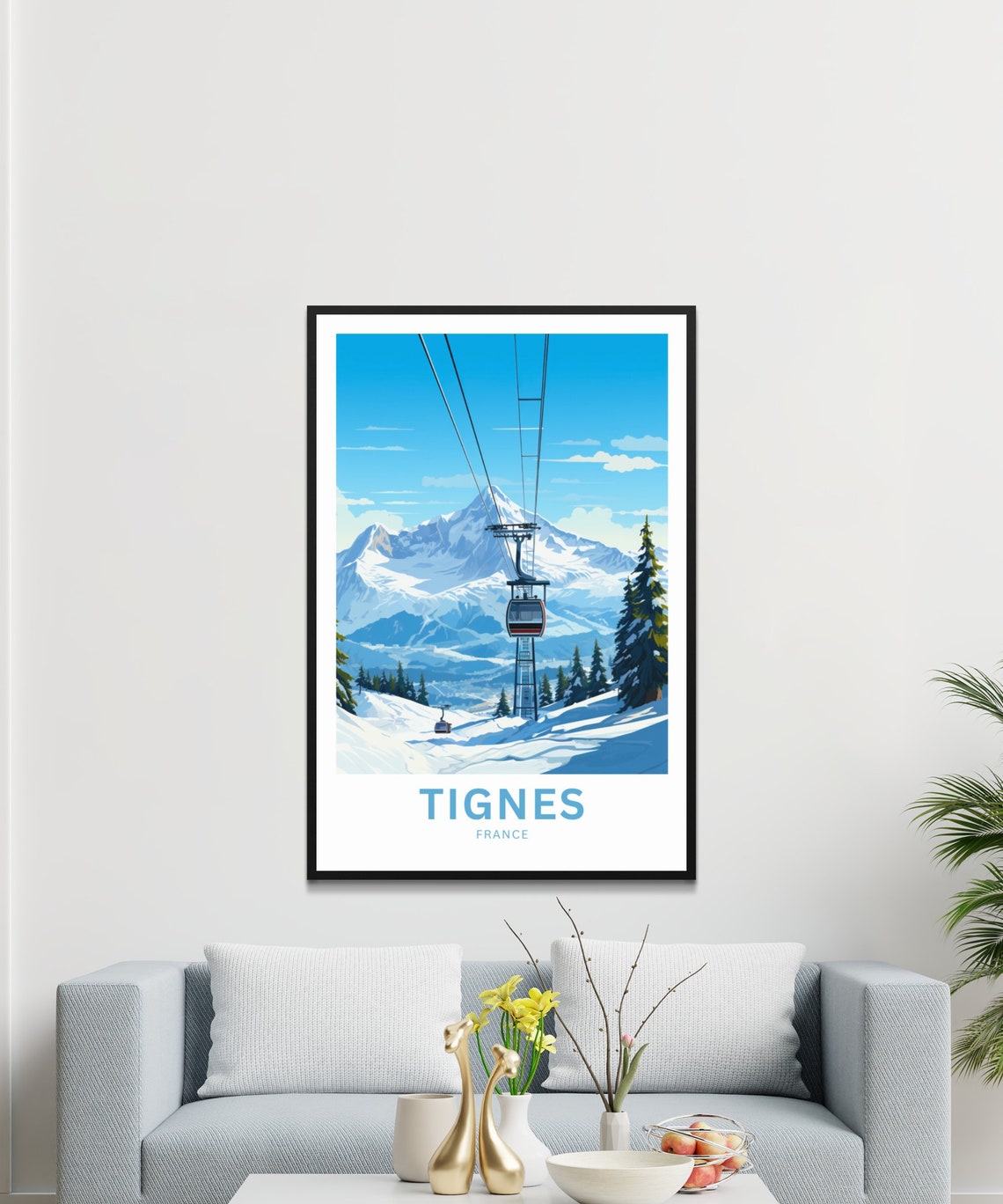 Tignes France Ski Gondola Snowy Peaks Personalized Travel Poster - Image 3