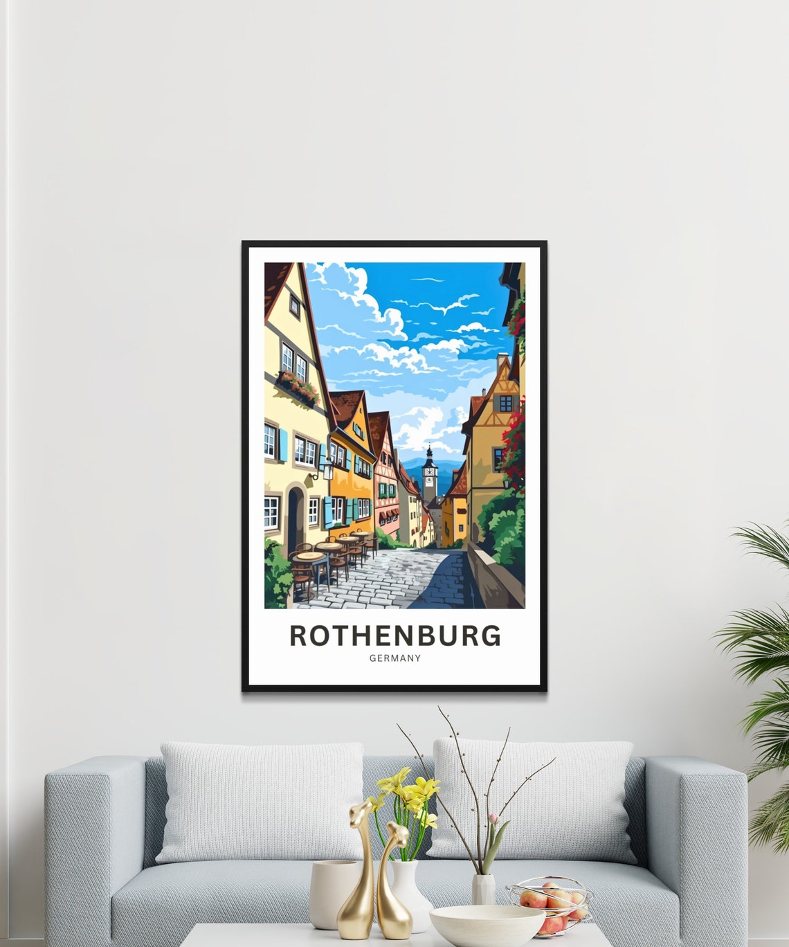 Rothenburg Germany Half Timbered Cobblestone Street Travel Poster - Image 2