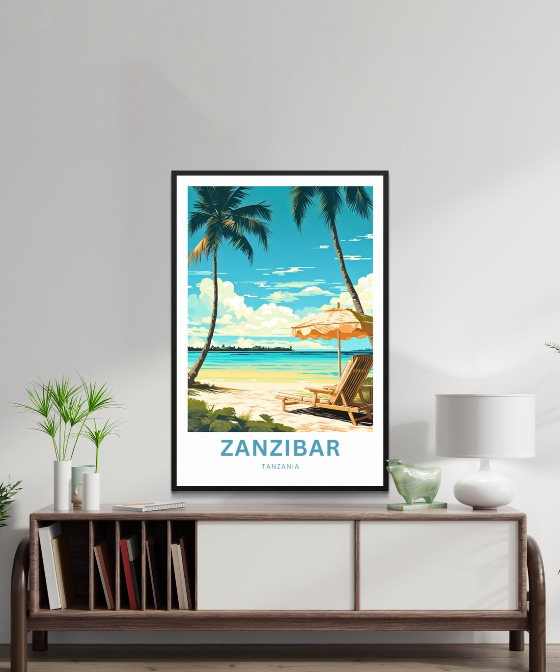 Zanzibar Tanzania Lounge Chair Under Parasol Beach Day Poster - Image 2