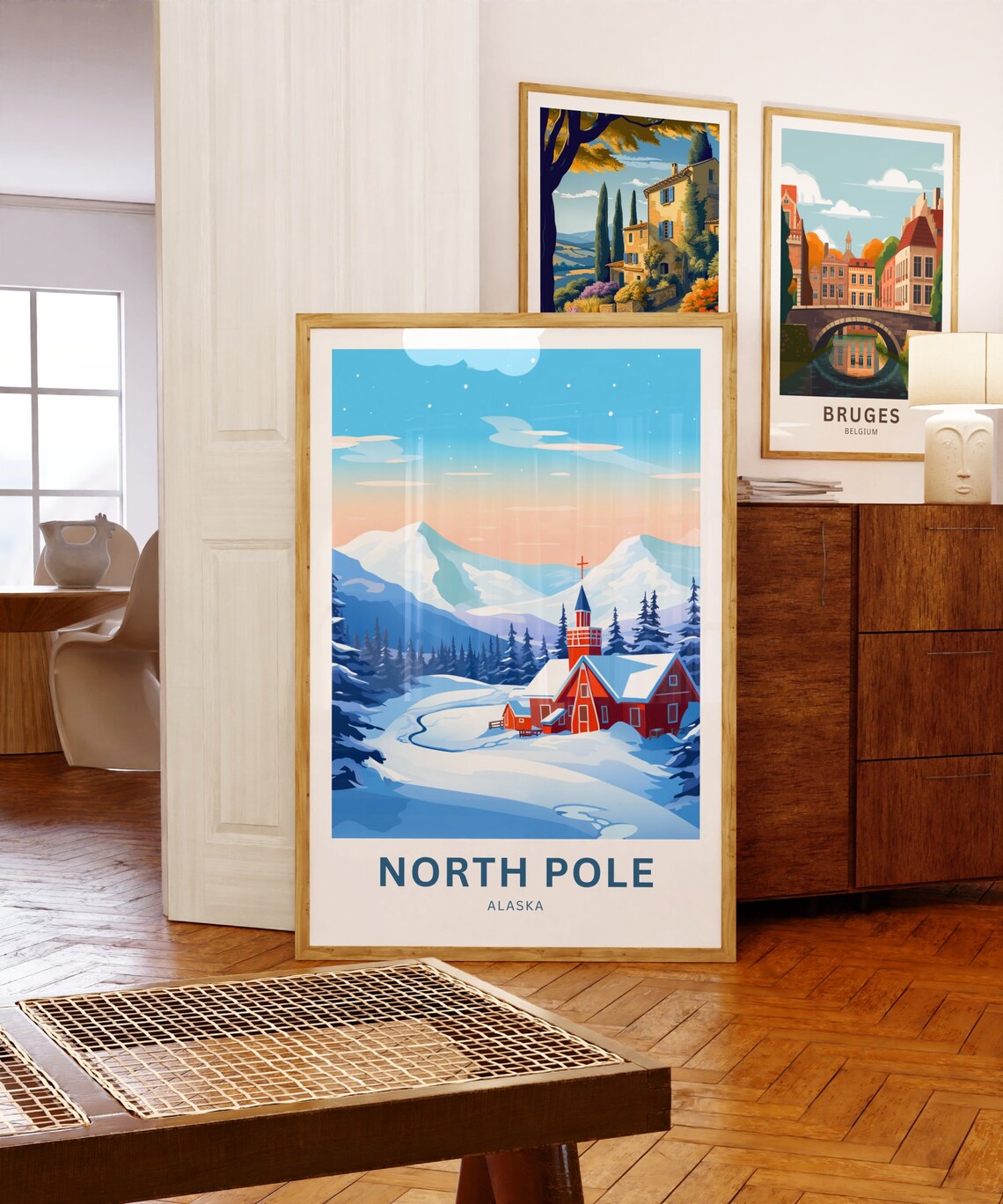 North Pole Alaska Snowy Chapel Winter Mountains Travel Poster - Image 5