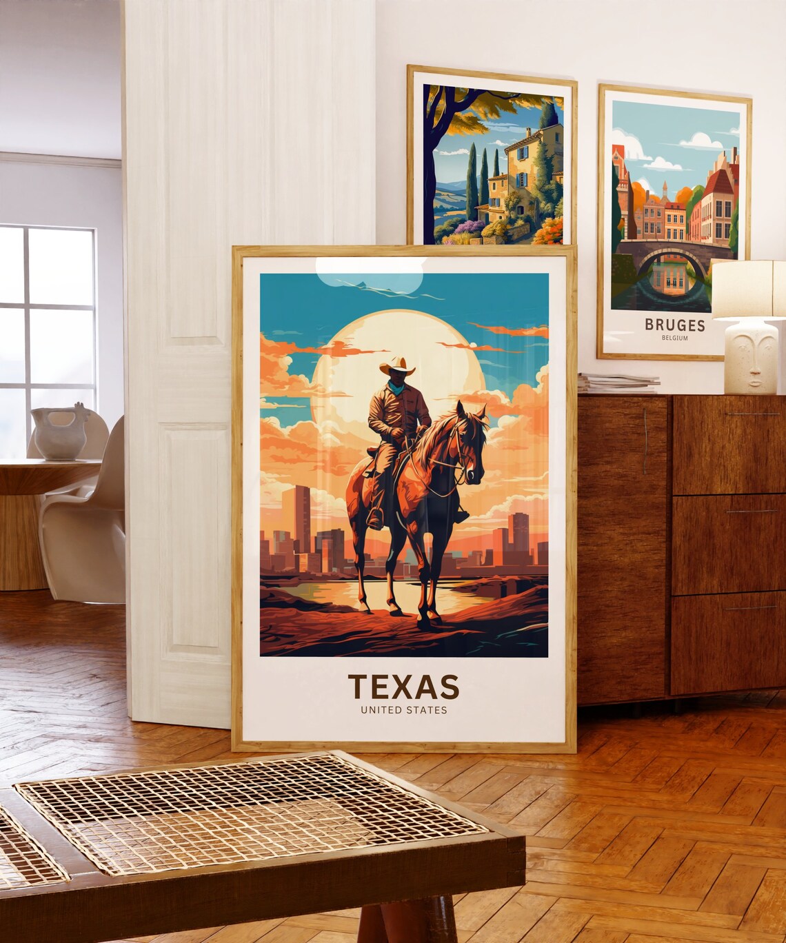 Texas Cowboy Horseback City Skyline Sunset Vintage Travel Poster - Image 5