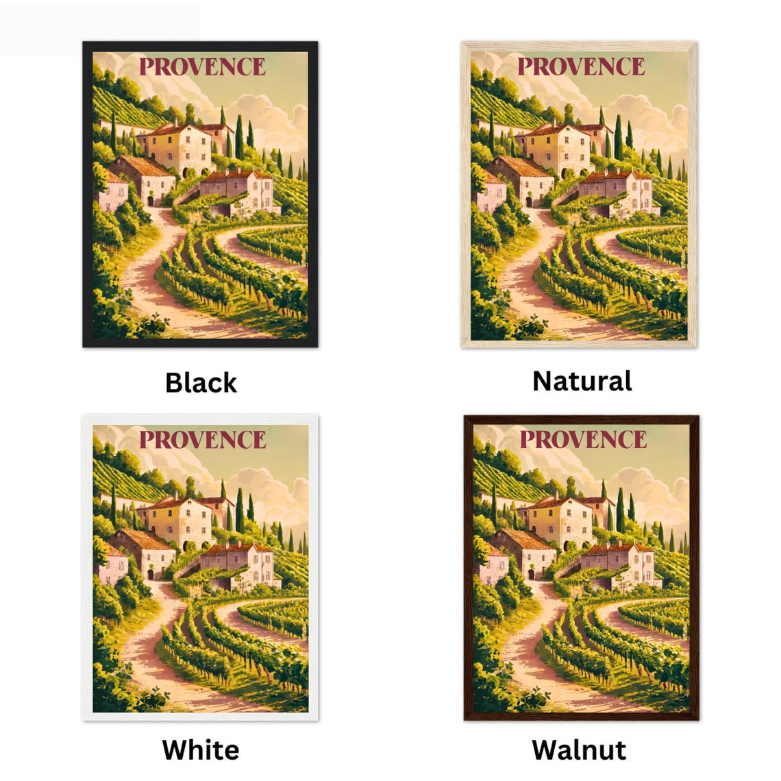 Provence Hillside Village Vineyards Cypress Trees Travel Poster - Image 2
