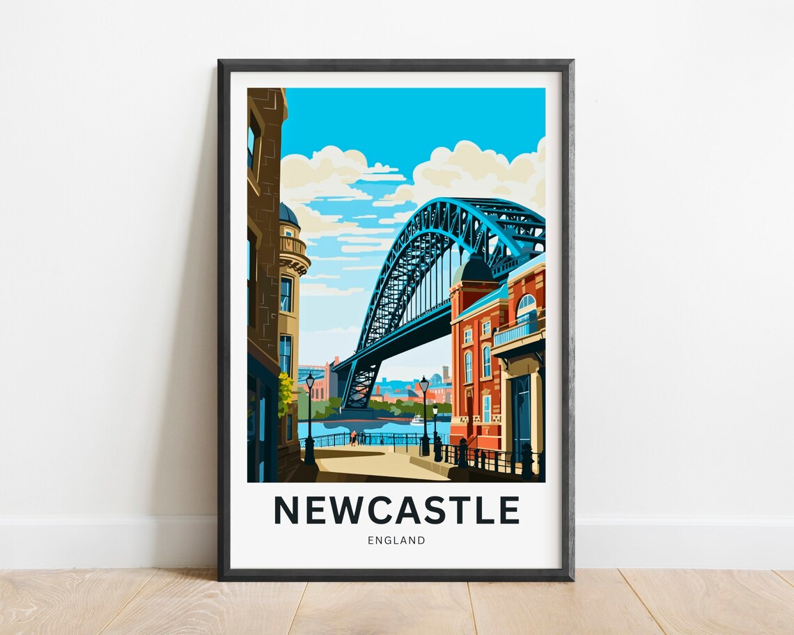 Newcastle England Travel Poster Tyne Bridge Quayside Vintage City Gift