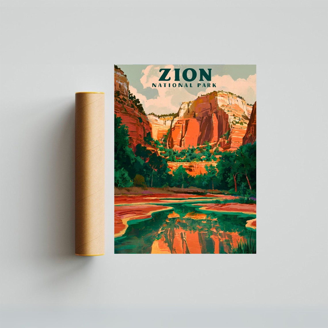 Zion National Park Utah Red Cliffs River Reflection Travel Poster - Image 4