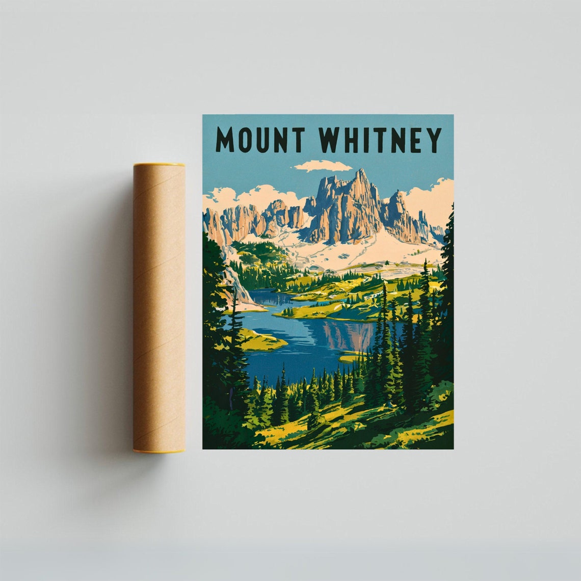 Mount Whitney Vintage Style Granite Peaks Alpine Lake Poster - Image 2