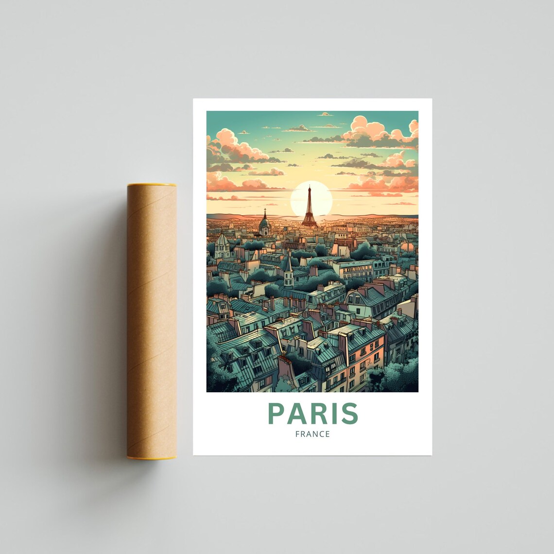 Paris France Sunrise Rooftops Aerial City Eiffel Tower Travel Poster - Image 5