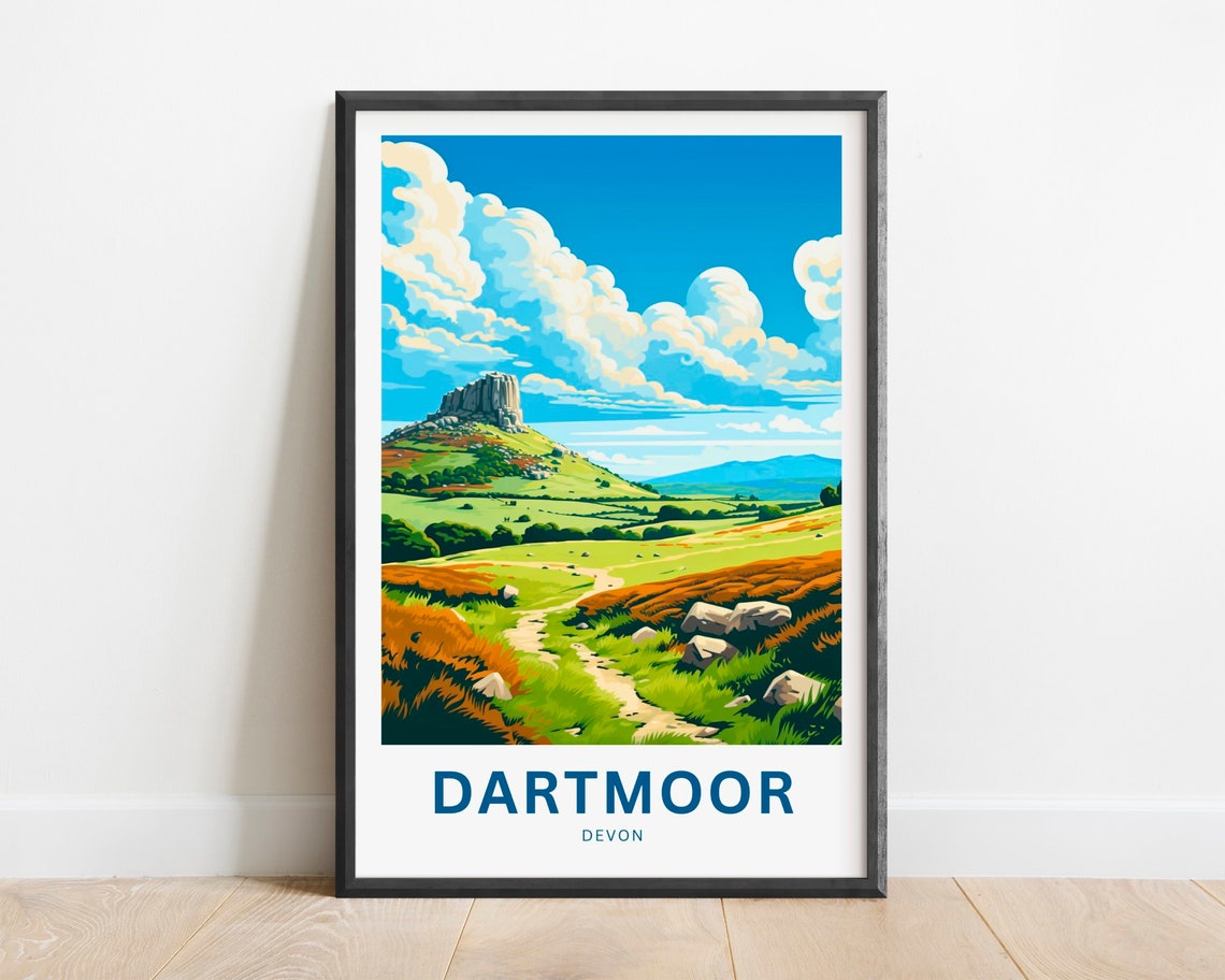 Dartmoor Devon Rocky Tor and Sandy Path Across Wild Grass Poster