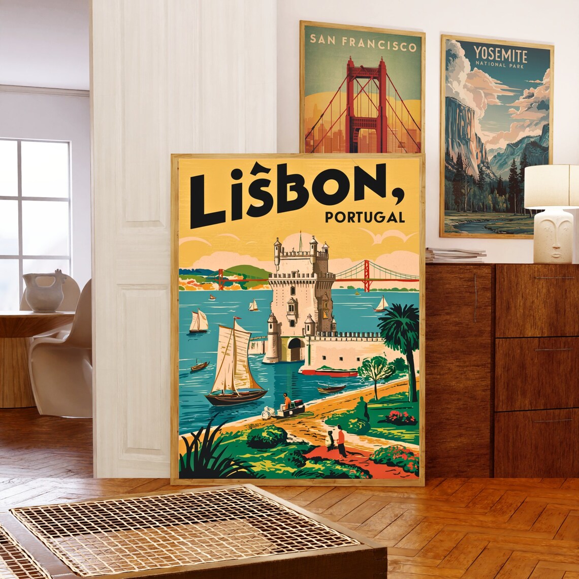 Lisbon Portugal Vintage Belem Tower Sailing Retro Travel Poster - Image 5