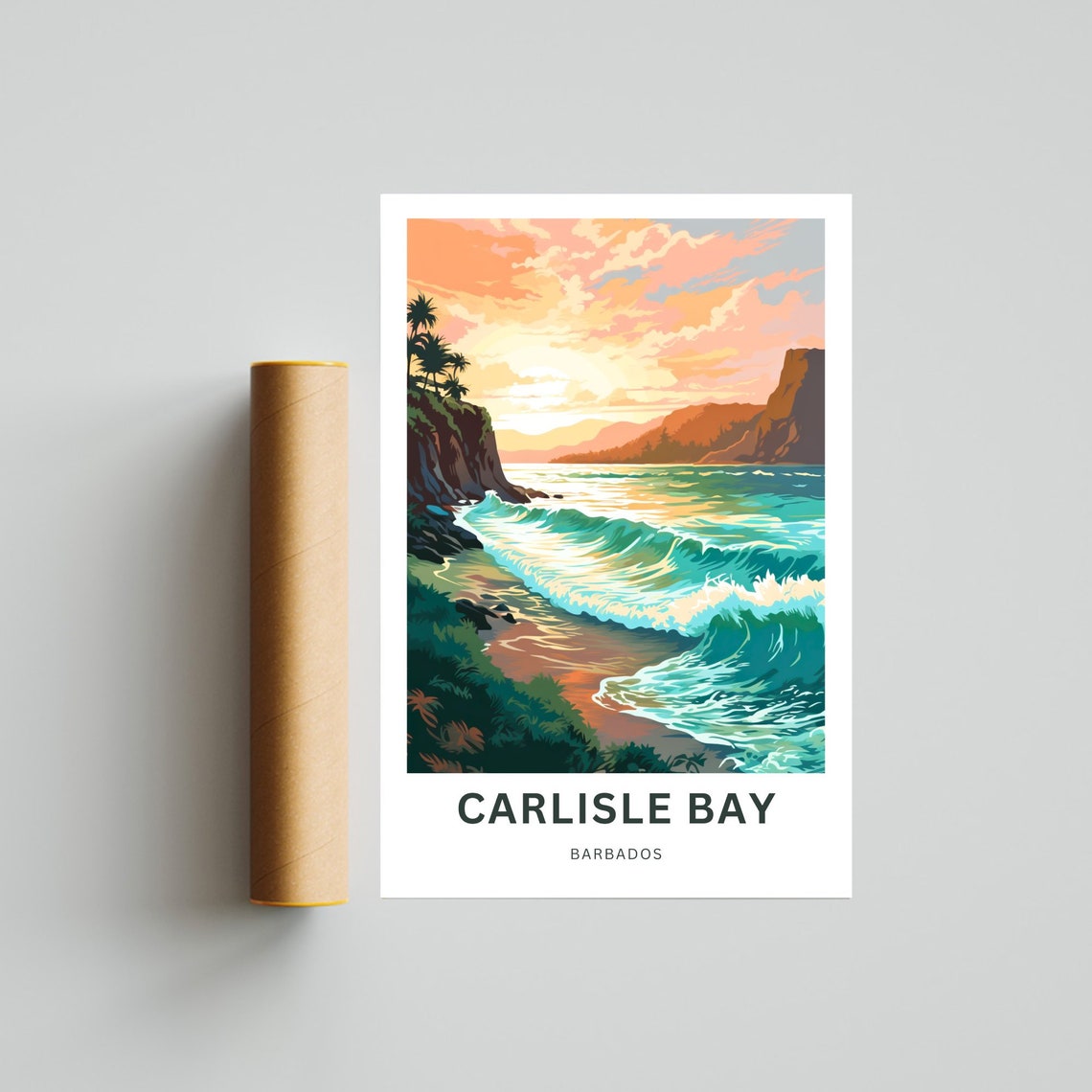 Carlisle Bay Barbados Sunset Beach Waves Coastal Travel Poster - Image 4
