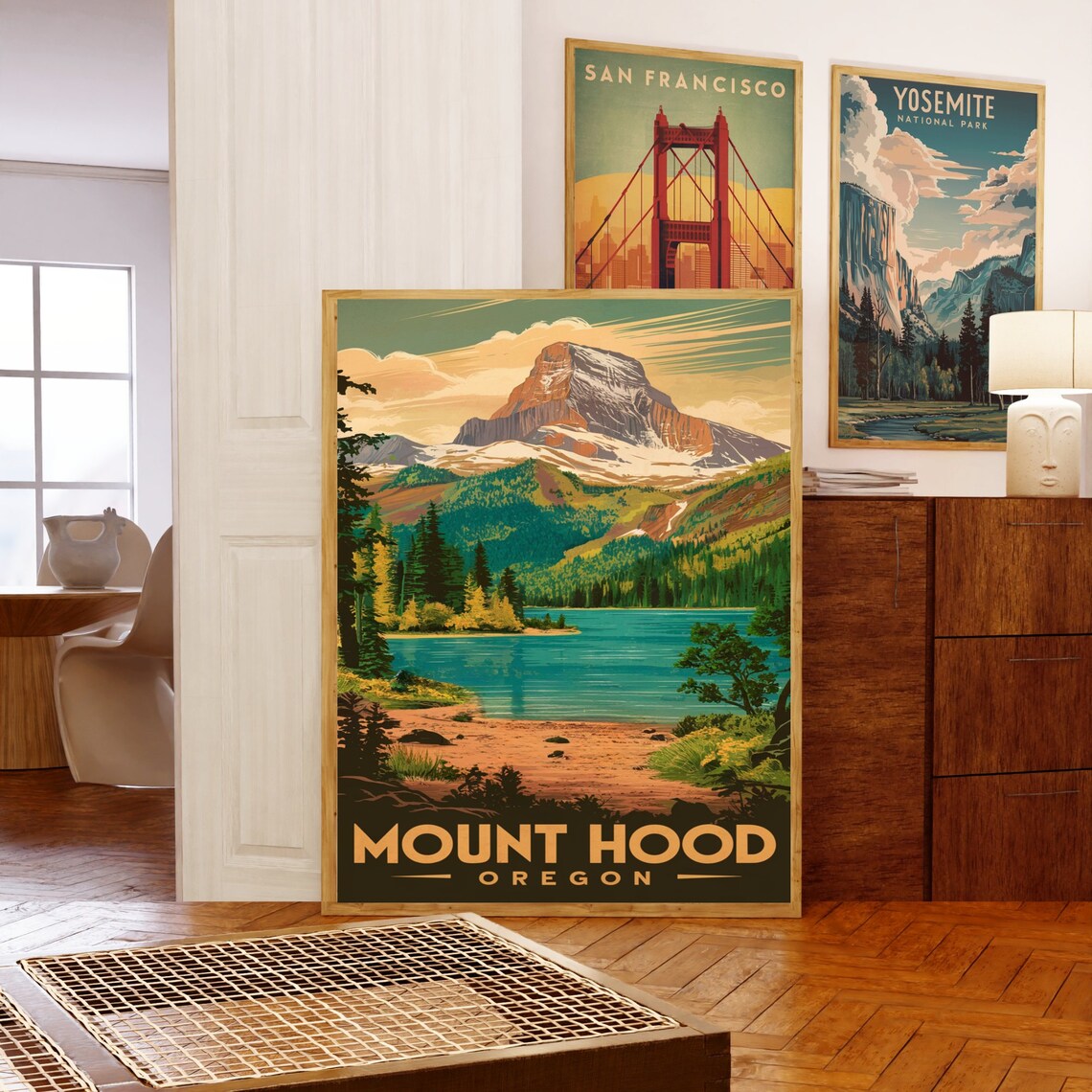 Mount Hood Oregon Vintage Travel Poster Turquoise Lake Peak Scenic - Image 5