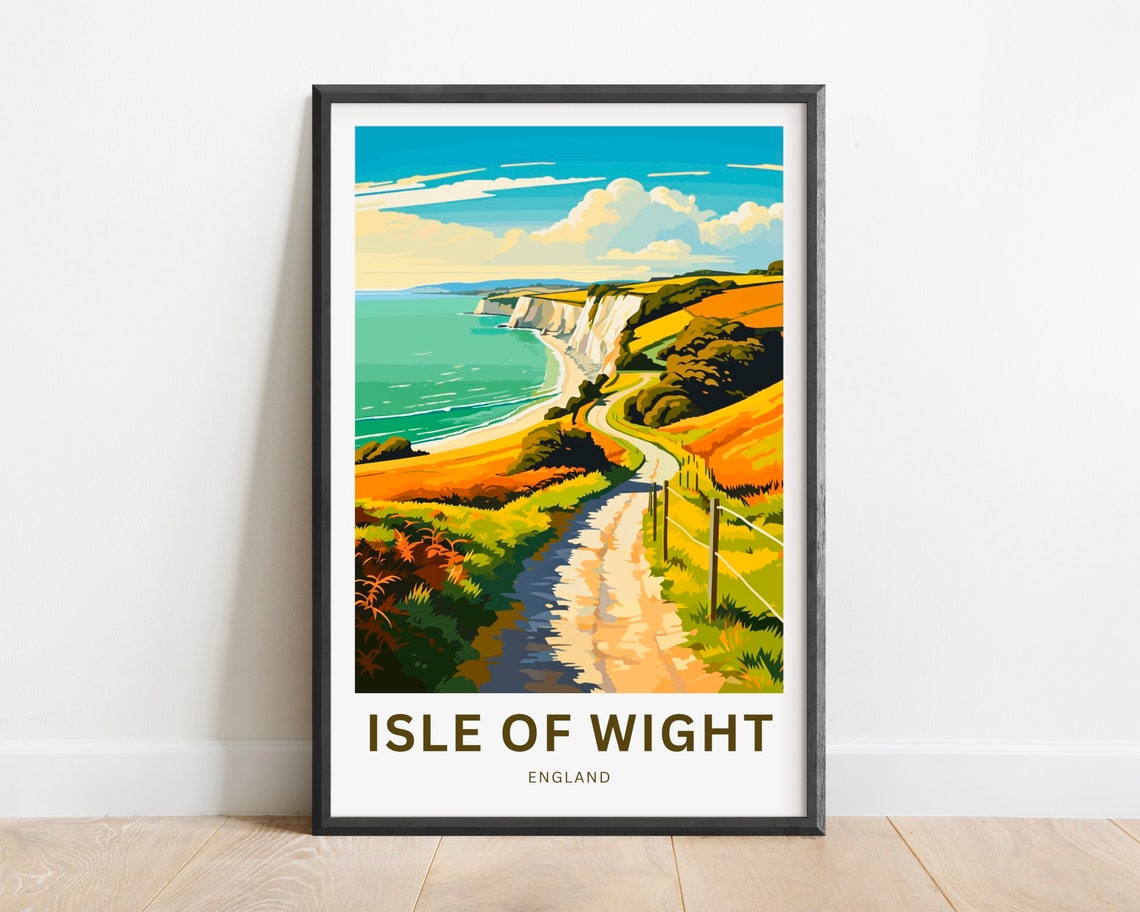 Isle of Wight England Coastal Cliff Path Turquoise Bay Scene Poster