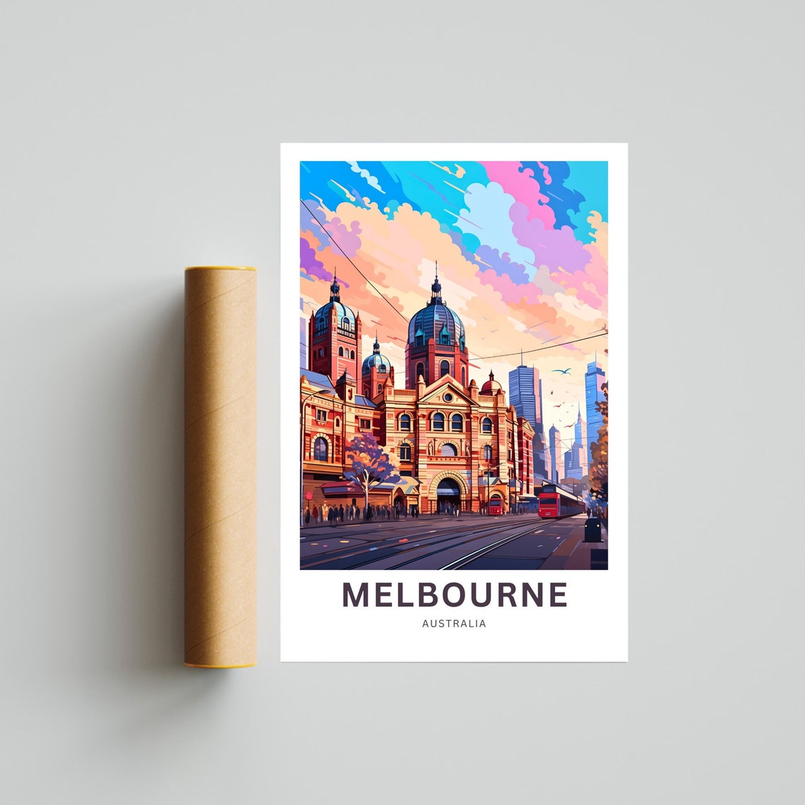 Melbourne Australia Flinders Street Customizable City Travel Poster - Image 4