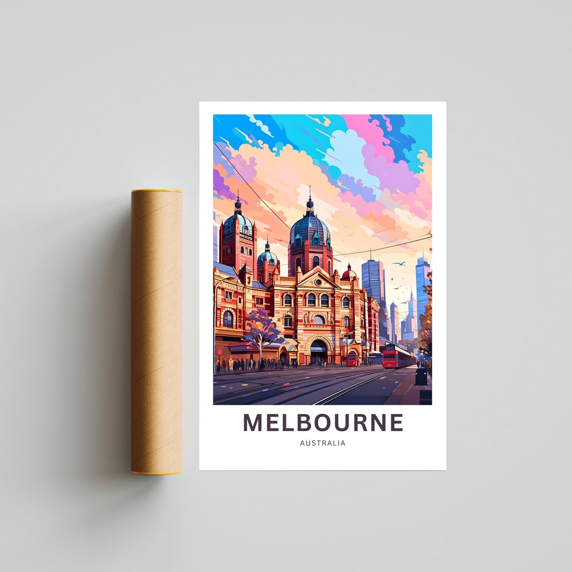 Melbourne Australia Flinders Street Station Tram Sunset Travel Poster - Image 4