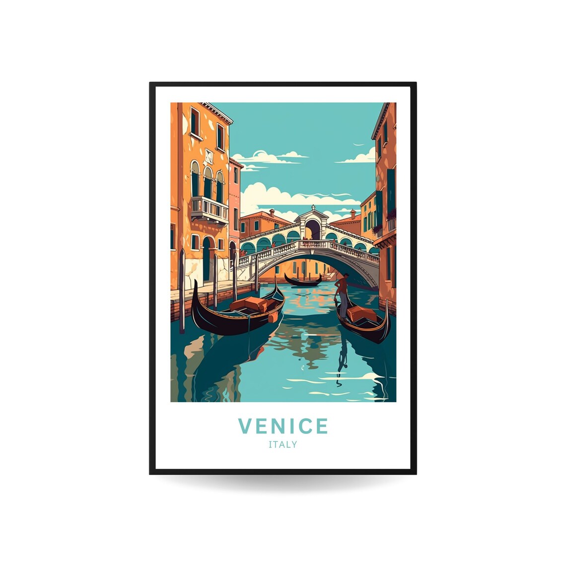 Venice Italy Rialto Bridge Gondolas Daytime Canal Travel Poster