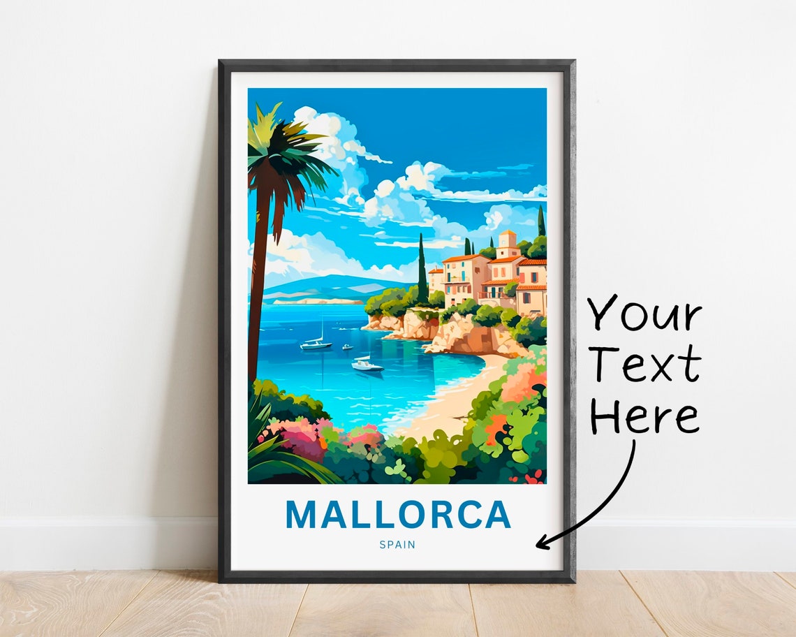 Mallorca Spain Bay Boats Turquoise Water Custom Travel Poster