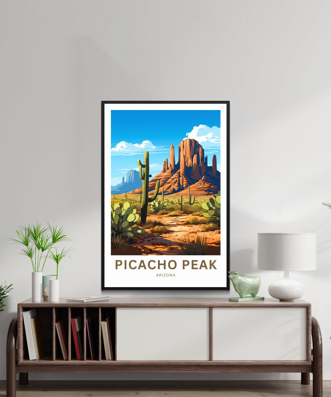 Picacho Peak Arizona Desert Saguaro Sunset Rock Art Travel Poster - Image 2