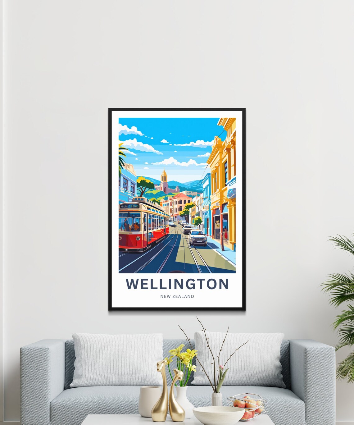 Wellington New Zealand Vintage Red Tram Downtown Street Poster - Image 3