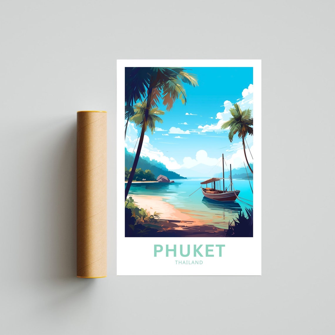 Phuket Thailand Palm Fringed Beach Tropical Longtail Boat Poster - Image 4