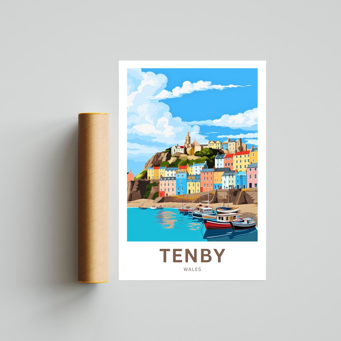 Tenby Wales Colorful Harbor Town Travel Poster Personalized Gift - Image 4