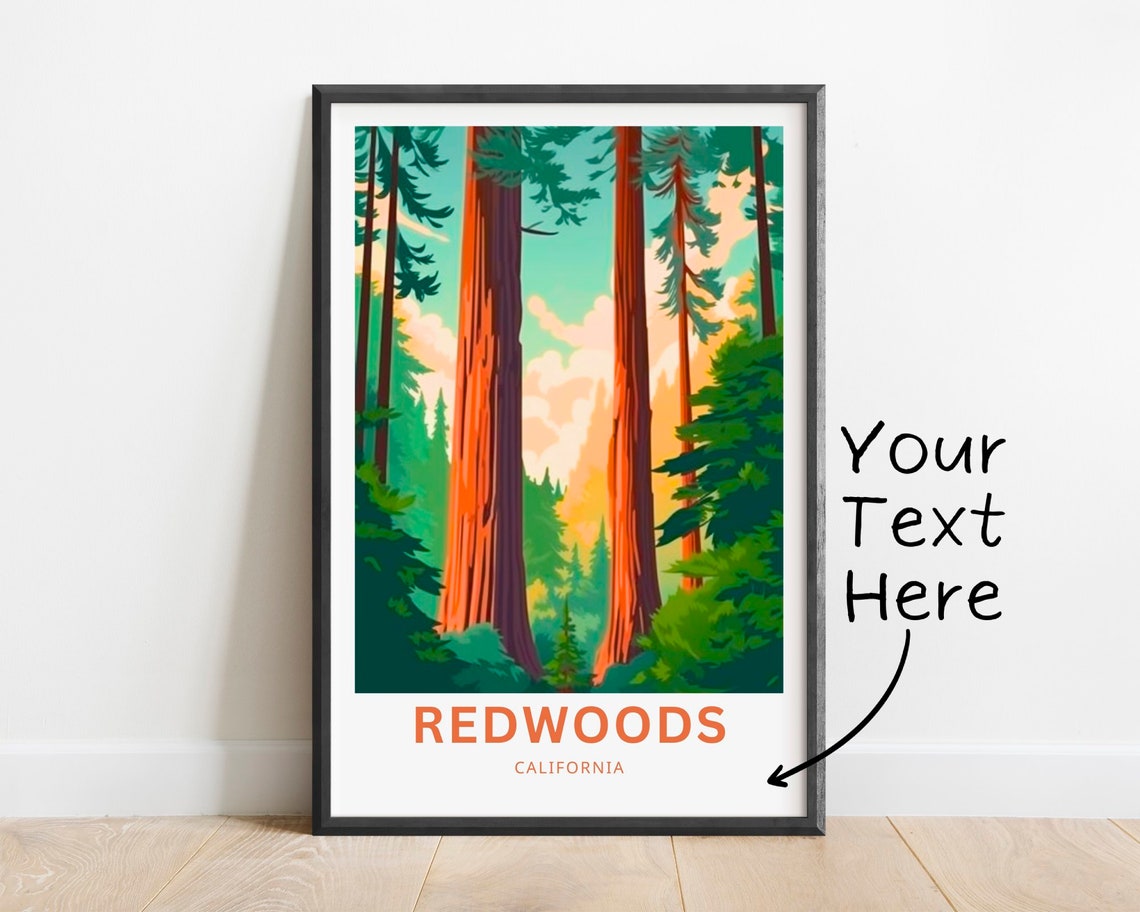 Redwoods California Personalized Travel Poster Custom Name Forest Art