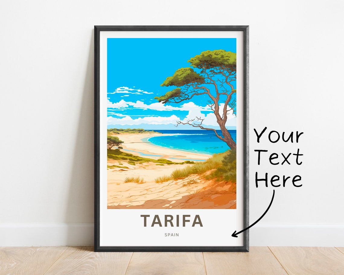 Tarifa Spain Sandy Cove Beach Pine Tree Turquoise Scenic Travel Poster