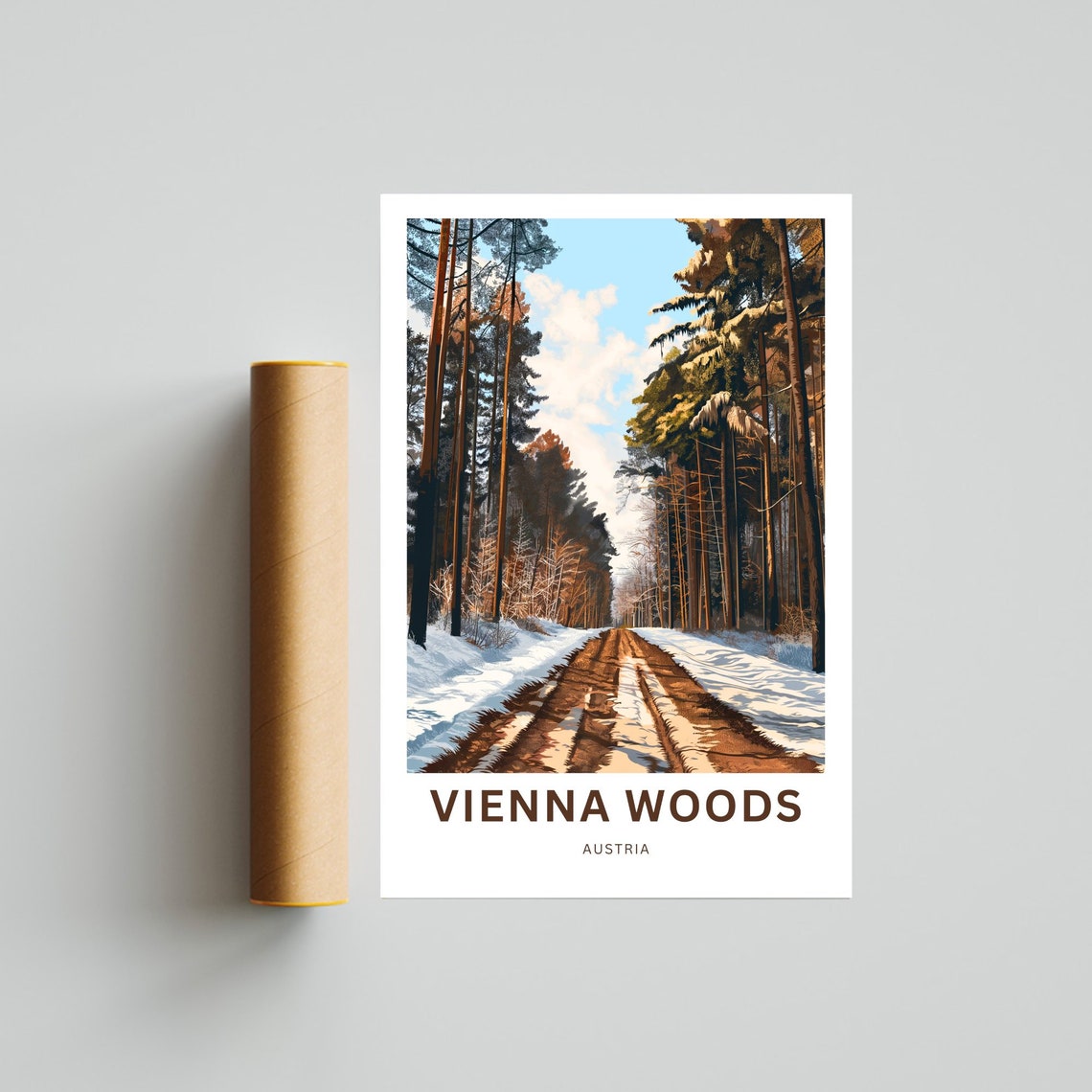Personalized Vienna Woods Sunlit Winter Trail Custom Name Poster - Image 2