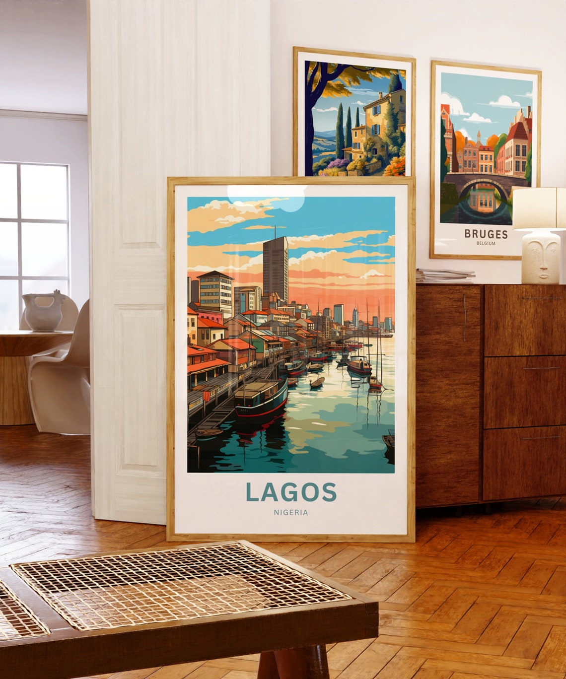 Lagos Nigeria Customizable Harbor Sunset Skyline Travel Poster - Image 5