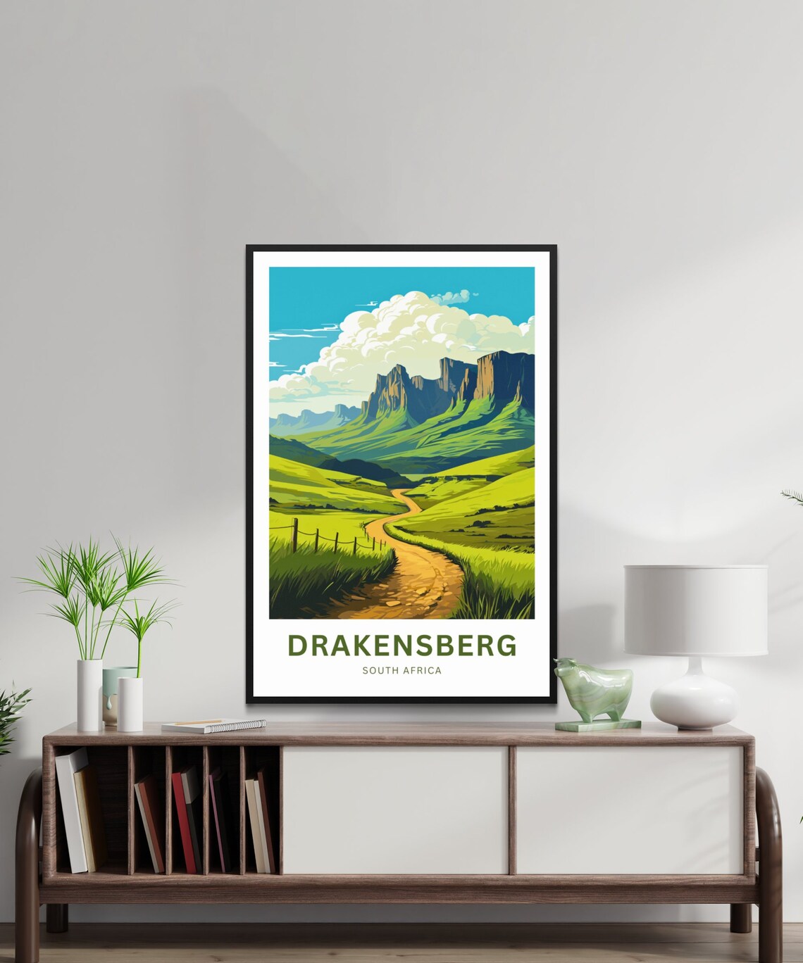 Drakensberg South Africa Green Valley Trail Travel Art Poster - Image 2