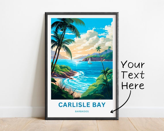 Personalized Carlisle Bay Carribean Travel Print Carlisle Bay Barbados Poster Barbados Wall Art Framed Present Gift Caribbean Present