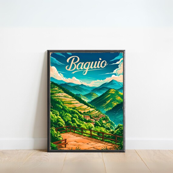 Baguio Philippines Green Mountain Valley Viewpoint Vintage Poster