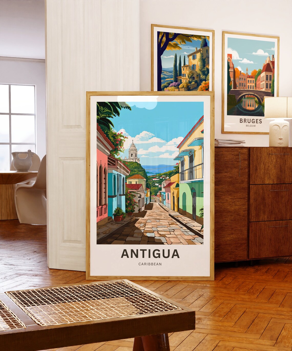 Antigua Caribbean Colonial Street Cobblestone Vintage Travel Poster - Image 5