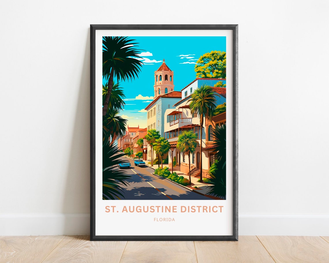 St. Augustine District Florida Historic Street Vintage Travel Poster