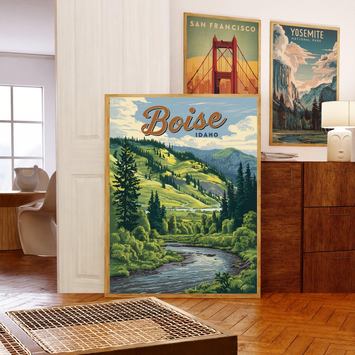 Boise Idaho Vintage Style Green Valley River Forest Travel Poster - Image 5