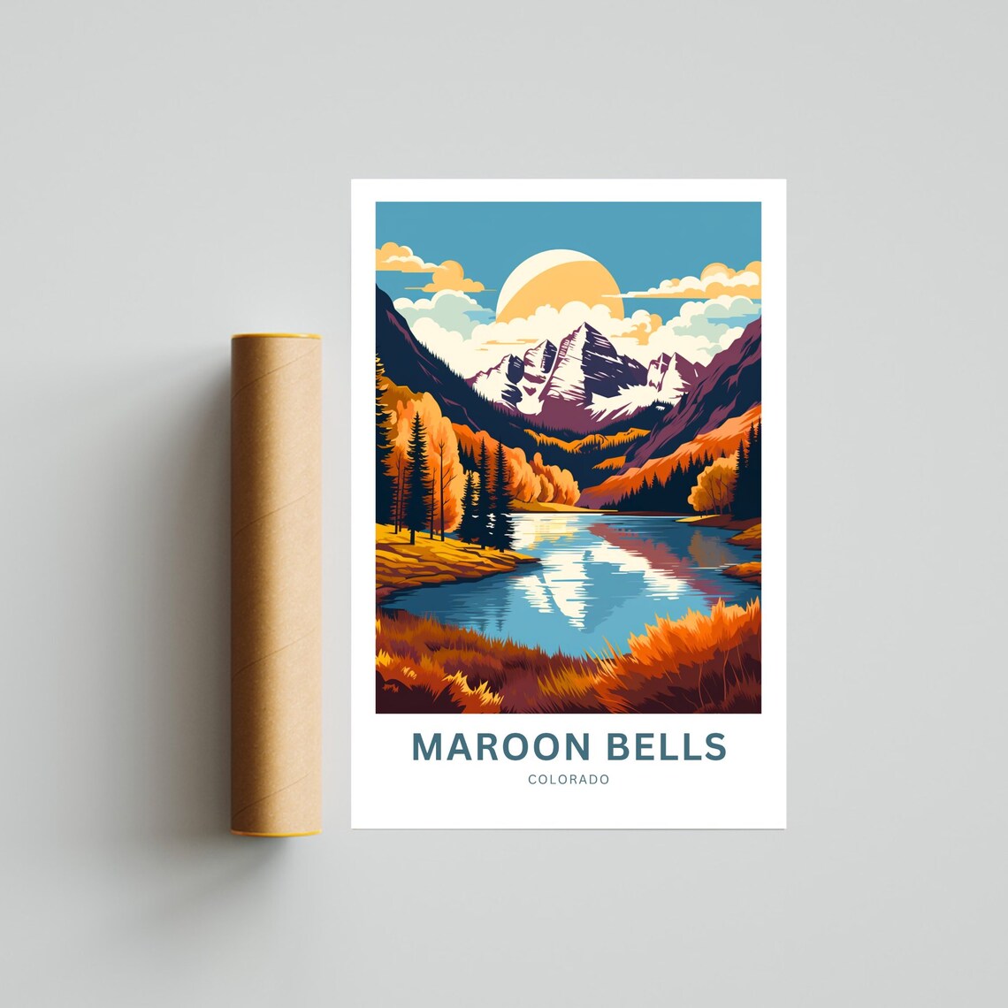 Maroon Bells Colorado Sunset Lake Autumn Aspens Travel Poster - Image 4