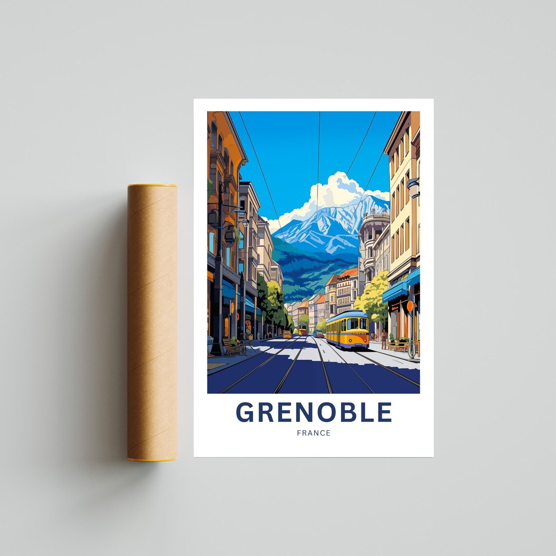 Grenoble France Alpine Street Tram Mountain View Travel Poster - Image 4