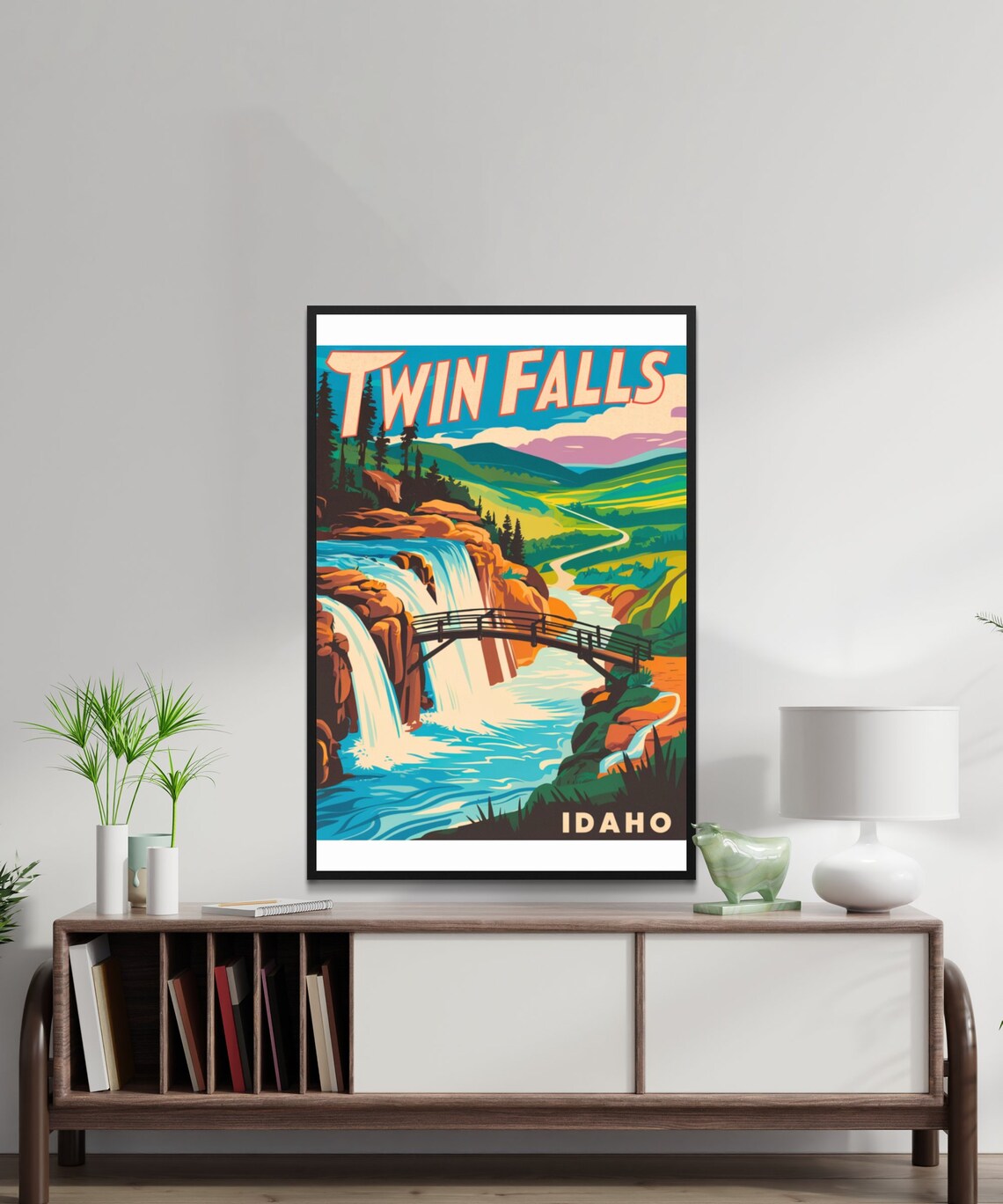 Twin Falls Idaho Waterfall Bridge Vintage Retro Travel Poster - Image 2