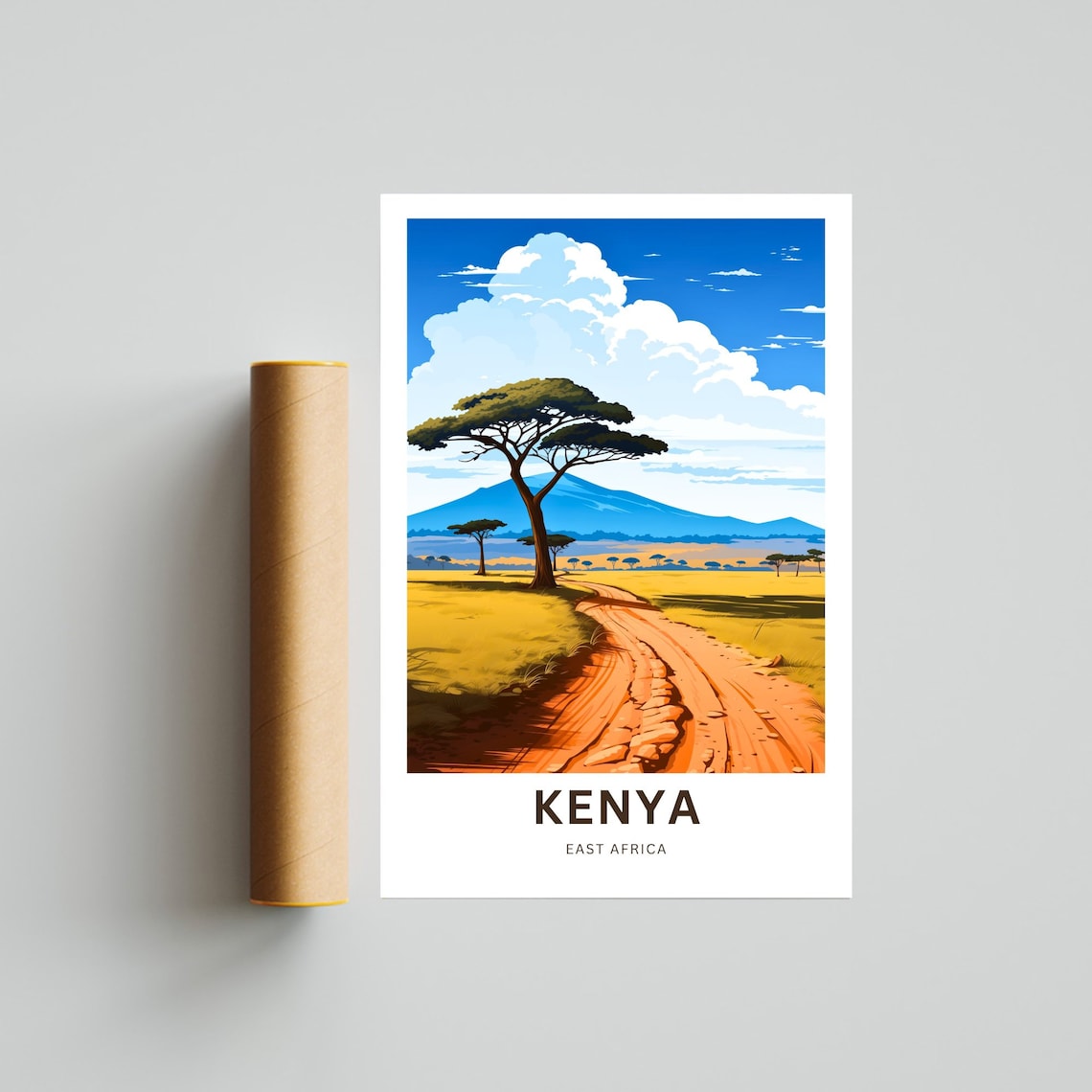 Kenya East Africa Golden Savanna Road Acacia Trees Travel Poster - Image 4