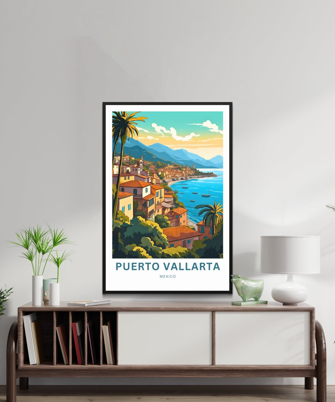 Puerto Vallarta Mexico Travel Poster Coastal Town Boats Mountain View - Image 2